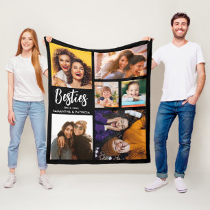 Couverture Polaire Besties modernes 6 Photo Collage Meilleur Ami Noir