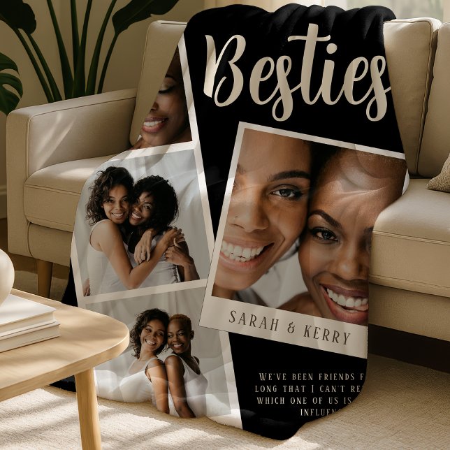 Couverture Polaire Besties Photo Collage Black Fleece Blanket (Créateur téléchargé)