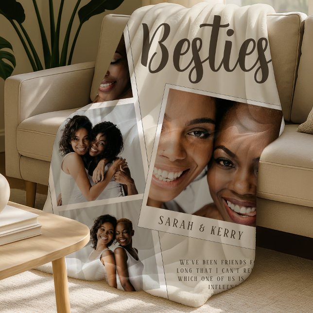 Couverture Polaire Besties Photo Collage Cream Fleece Blanket (Créateur téléchargé)