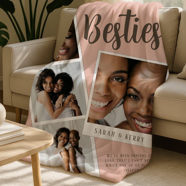 Couverture Polaire Besties Photo Collage Pink Fleece Blanket (Créateur téléchargé)