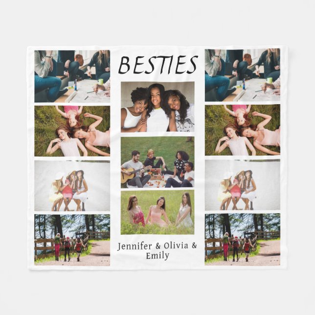 Couverture Polaire Besties Photo Personnalisée Collage & Noms Fleece  (Devant (Horizontal))