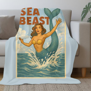 Couverture Polaire Bête marine Mermaid rétro Drôle de plage côtière