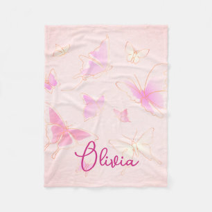 Couverture Polaire Beurre rose mignon Papillon Personnalisé