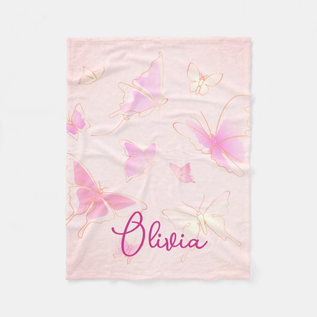 Couverture Polaire Beurre rose mignon Papillon Personnalisé (Devant)