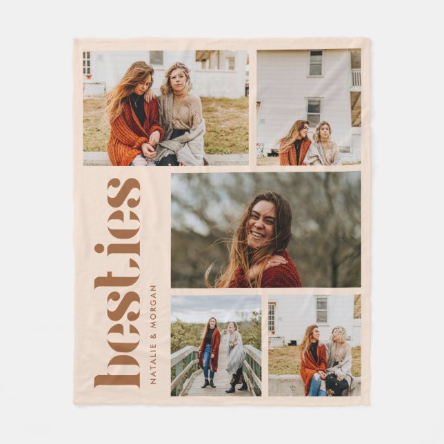 Couverture Polaire BFF beige moderne 5 Photos Collage (Devant)