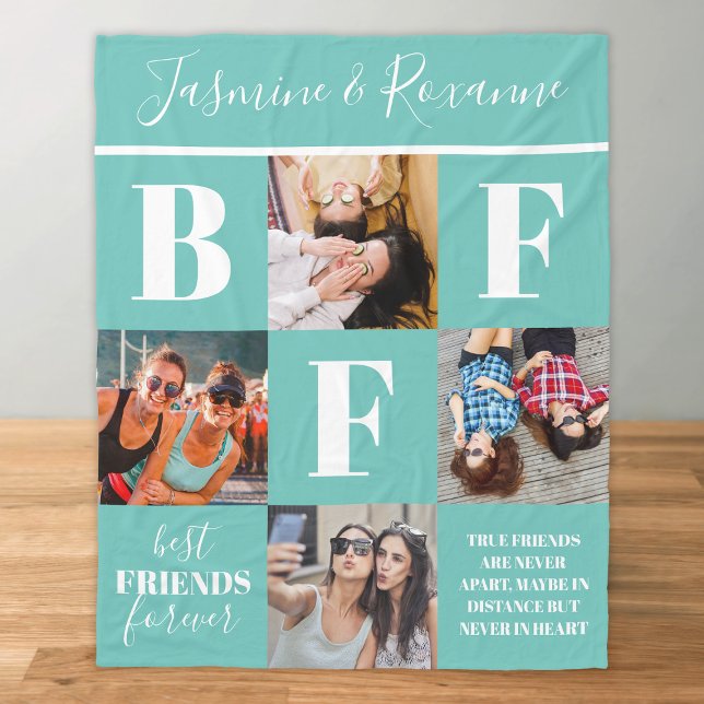 Couverture Polaire BFF Besties Photo Collage Turquoise (Créateur téléchargé)