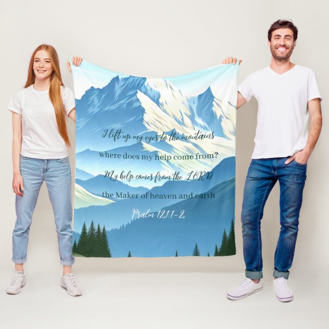 Couverture Polaire Bible Verse Psaume 121:1-2 (En situation)