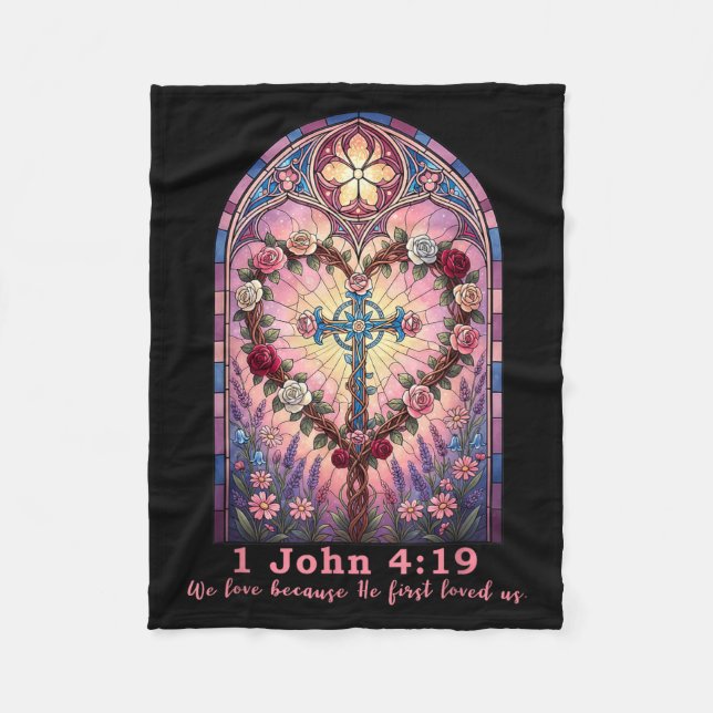Couverture Polaire Bible Verse Stained Gl 1 John 4_19 Love Prayer Val (Devant)