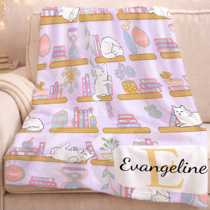 Couverture Polaire Bibliothèque de chats personnalisée Fille pastel L