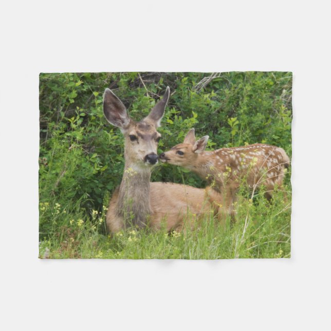 Couverture Polaire Biche de cerf mulet avec faon (Devant (Horizontal))