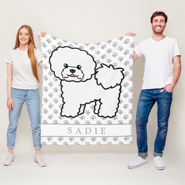 Couverture Polaire Bichon Frise Chien de Dessin Animé Mignon & Nom (En situation)