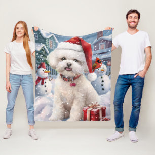 Couverture Polaire Bichon Frise Chien Hiver Merveilles Pays de Noël J
