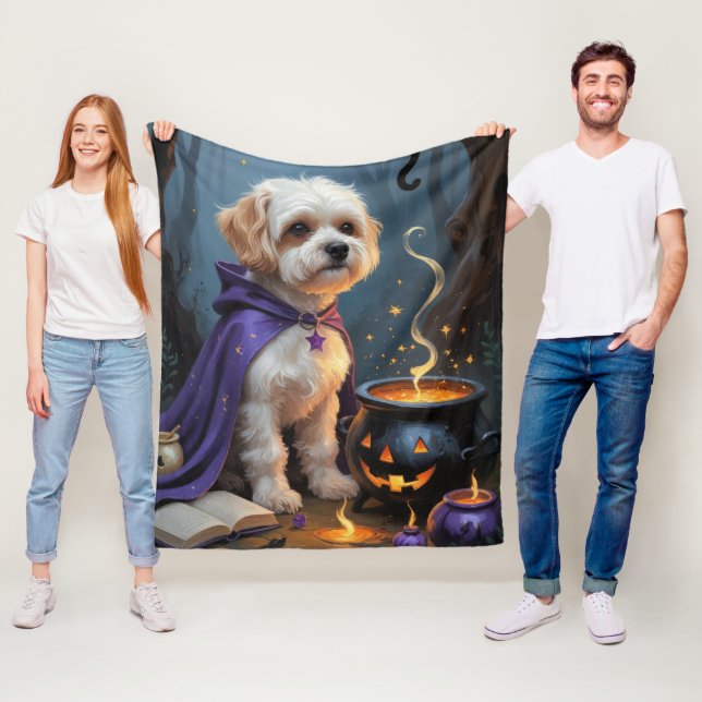 Couverture Polaire Bichon Frise Chien Whimsical Halloween Peinture (En situation)