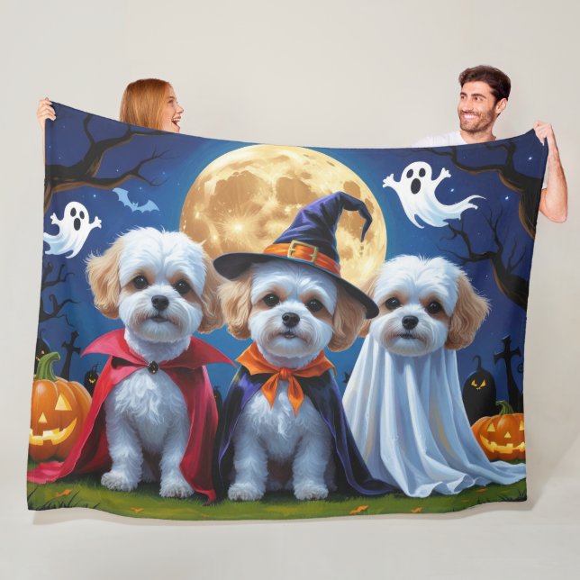 Couverture Polaire Bichon Frise Chiens Citrouille Halloween Funny (En situation)