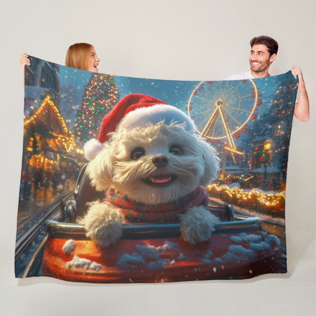 Couverture Polaire Bichon Frise Dog Roller Dessous de verre Noël (En situation)