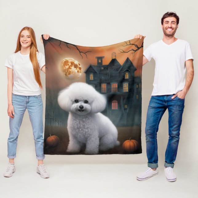 Couverture Polaire Bichon frisé Halloween Épouvantable (En situation)