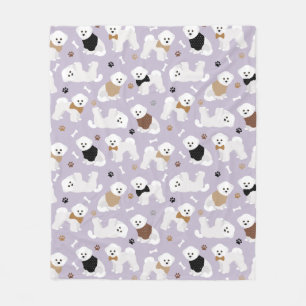 Couverture Polaire Bichon Frise Os et pattes Blanche polaire violette
