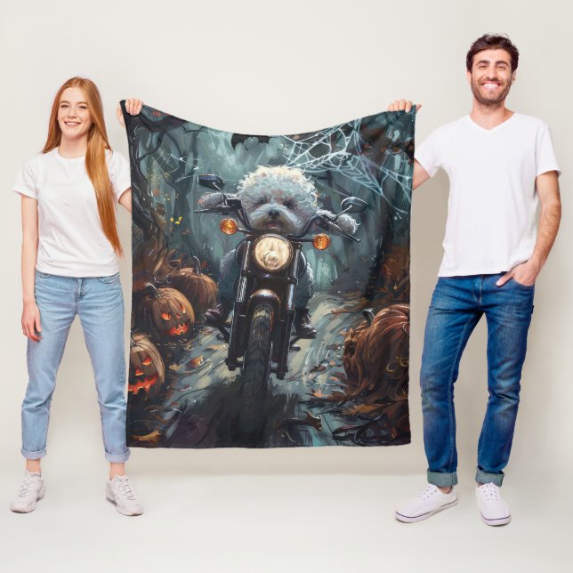 Couverture Polaire Bichon Frise Riding Moto Halloween Scandale (En situation)