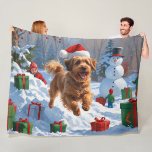 Couverture Polaire Bichon Havanais courant dans la neige avec un chap