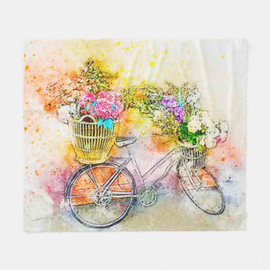Couverture Polaire Bicyclette et fleurs