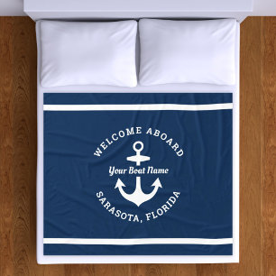 Couverture Polaire Bienvenue à bord Nom du bateau ancre nautique