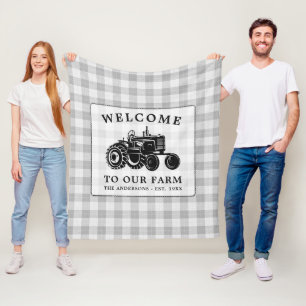 Couverture Polaire Bienvenue Nom de famille Ferme Tracteur blanc Plai