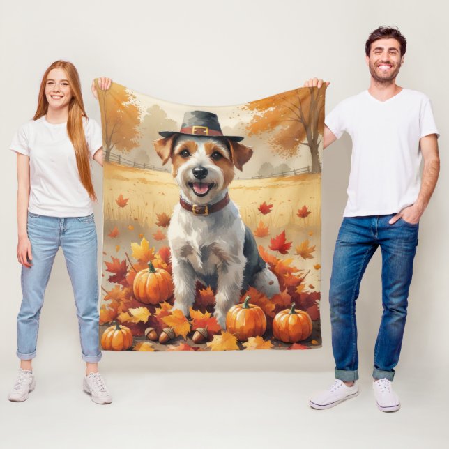 Couverture Polaire Biewer Terrier en automne Feuilles d'Action de grâ (En situation)