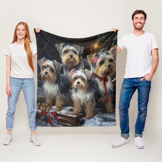 Couverture Polaire Biewer Terrier enneigé Traîneau Décor Noël (En situation)