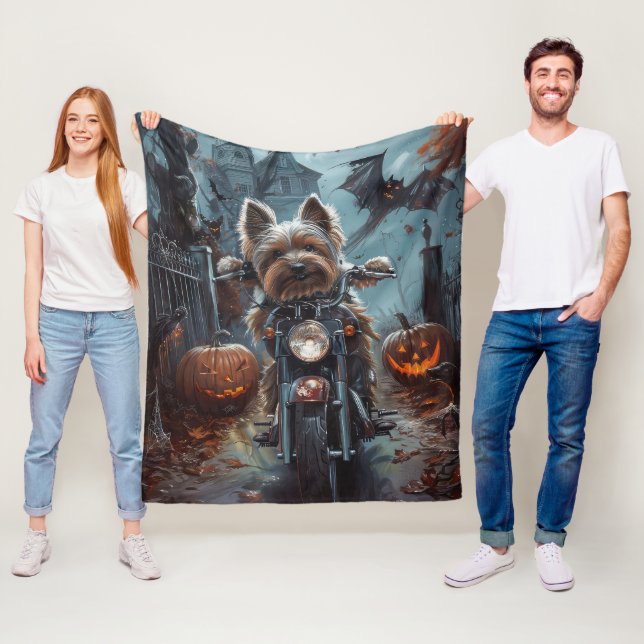 Couverture Polaire Biewer Terrier équitation Moto Halloween Effrayer (En situation)
