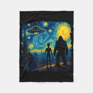 Couverture Polaire Bigfoot Alien Ufo Van Gogh Nuit Étoilée Sasquatch 