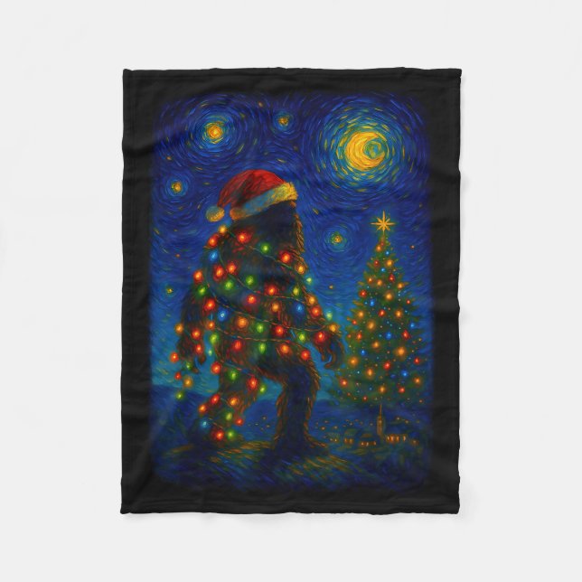 Couverture Polaire Bigfoot Christmas Sasquatch Santa Hat Starry Night (Devant)