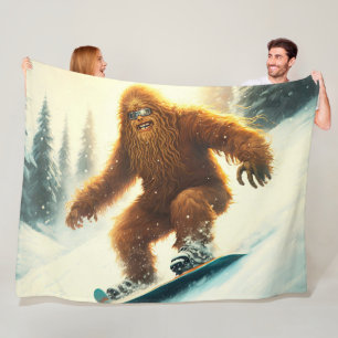 Couverture Polaire Bigfoot hirsute en snowboard AI Yéti Pente enneigé