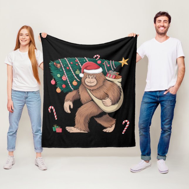 Couverture Polaire Bigfoot Noël Arbre Lumières Noël Sasquatatch Amour (En situation)