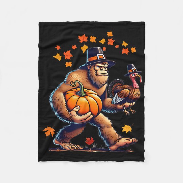 Couverture Polaire Bigfoot Pilgrim Hat Turkey Day Pumpkin Thanksgivin (Devant)