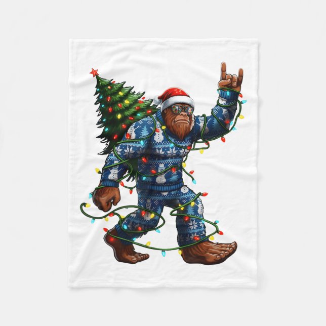 Couverture Polaire Bigfoot Sasquatch Christmas Tree Santa Hat Lights  (Devant)