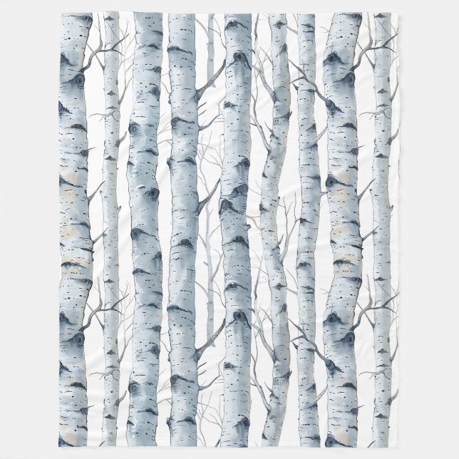Couverture Polaire Birch Tree motif gris blanc (Devant)