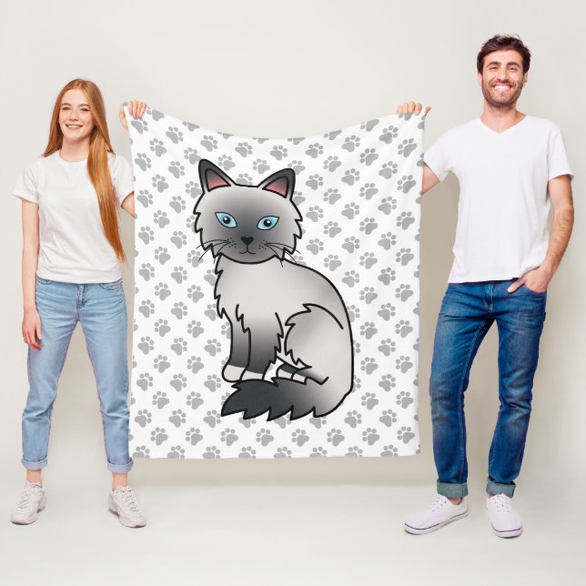 Couverture Polaire Birman / Ragdoll Point Bleu Chat & Pattes Mignon (En situation)
