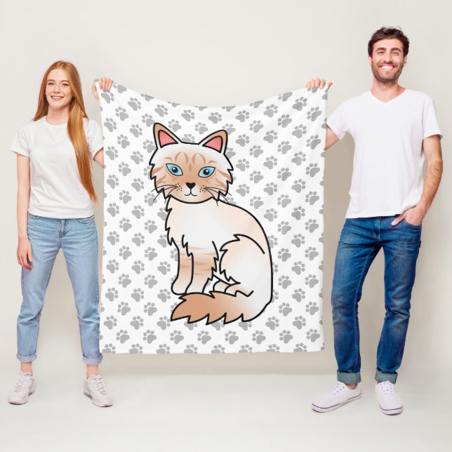 Couverture Polaire Birman / Ragdoll Tabby au point rouge - Chat et pa (En situation)