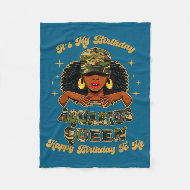 Couverture Polaire Birthday Aquarius Queen Camo Black Woman African Z (Devant)