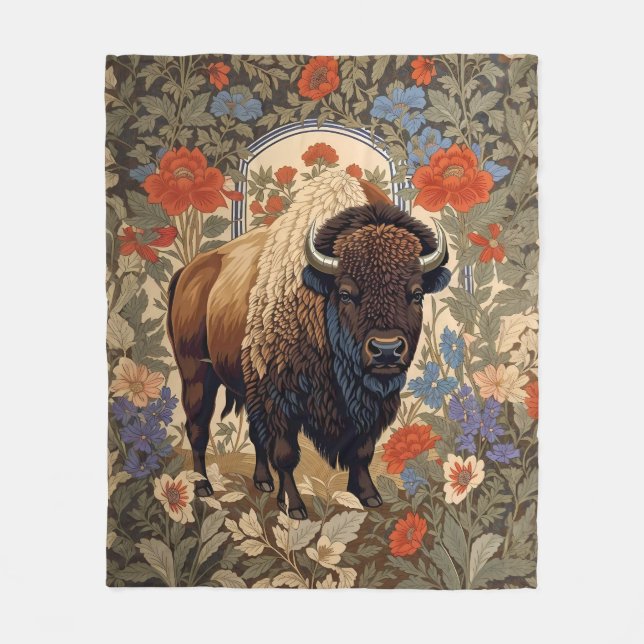 Couverture Polaire Bison élégant William Morris inspiré (Devant)
