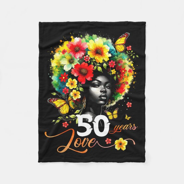 Couverture Polaire Black Afro Queen 50 Years Love 50th Birthday Butte (Devant)
