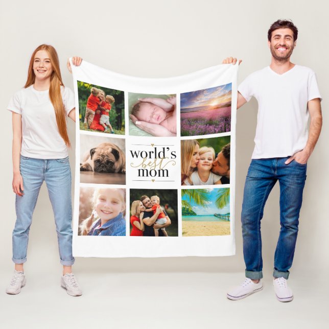 Couverture Polaire Black and Gold Worlds Best Mom 8 Collage photo (En situation)