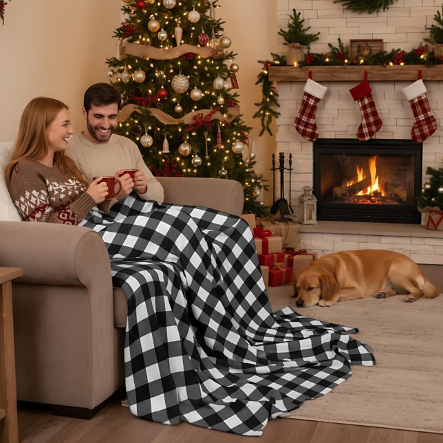 Couverture Polaire Black and White Buffalo Plaid Christmas Check (Créateur téléchargé)