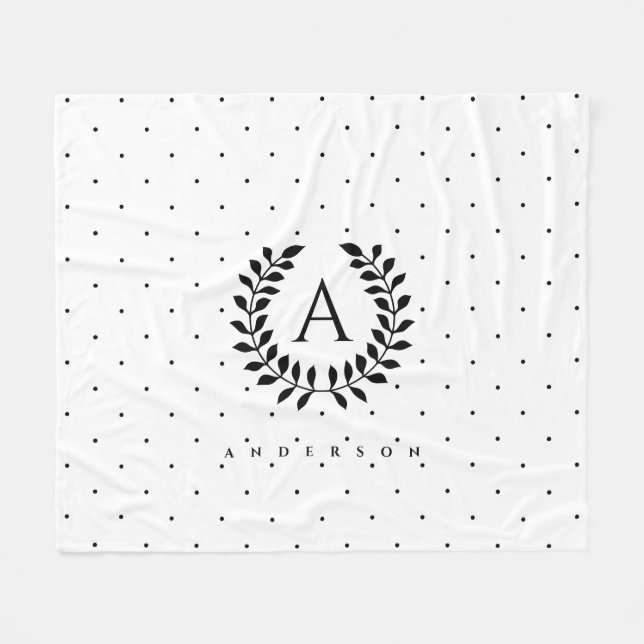Couverture Polaire Black And White Laurel Monogram Polka Dot Pattern (Devant (Horizontal))
