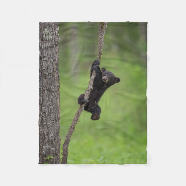Couverture Polaire Black Bear Cub jouant sur le membre de l'arbre (Devant)