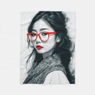 Couverture Polaire Black Blanc Asiatique Portrait Lèvres Rouges Et Ve