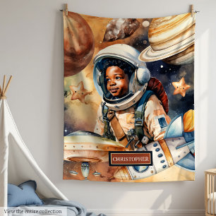 Couverture Polaire Black Boy Astronaut Blanket Aquarelle Cadeau spati