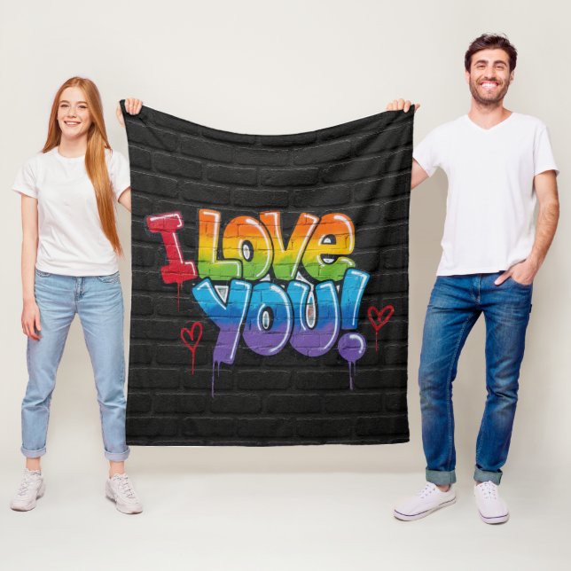 Couverture Polaire Black Brick Wall with Graffiti “I Love You!” (En situation)
