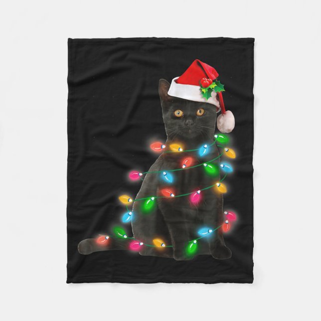 Couverture Polaire Black Cat Christmas Light Cat Lover Christmas  (Devant)