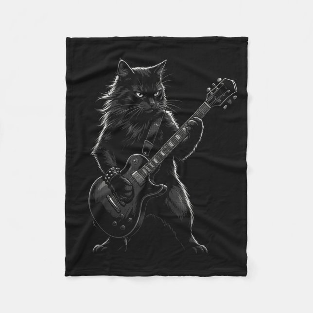 Couverture Polaire Black Cat Playing Electric Guitar Gothic Rocker  (Devant)